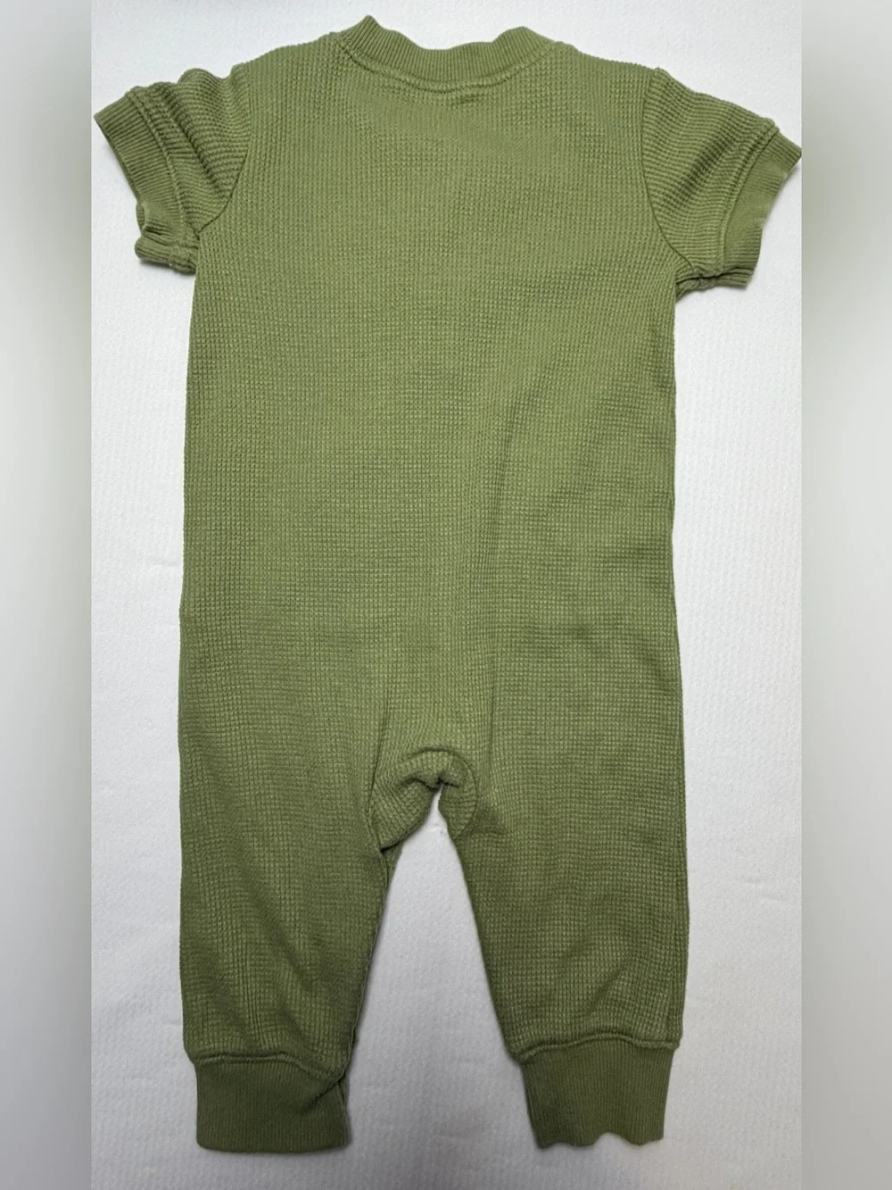 Carter's Waffle Knit Patch Romper Okie Dokie Blue Patch Ribbed Romper- 6 M
